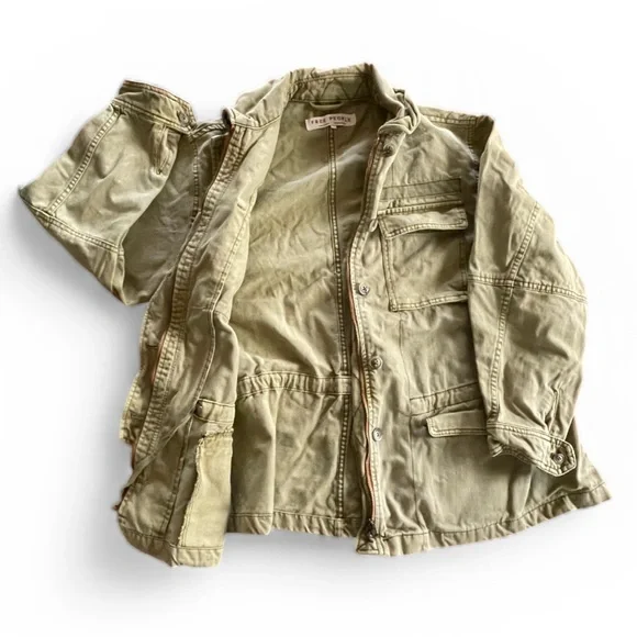 Free People Utility Jacket Olive Green size XS 100% Cotton Military Style Cargo - Picture 5 of 14